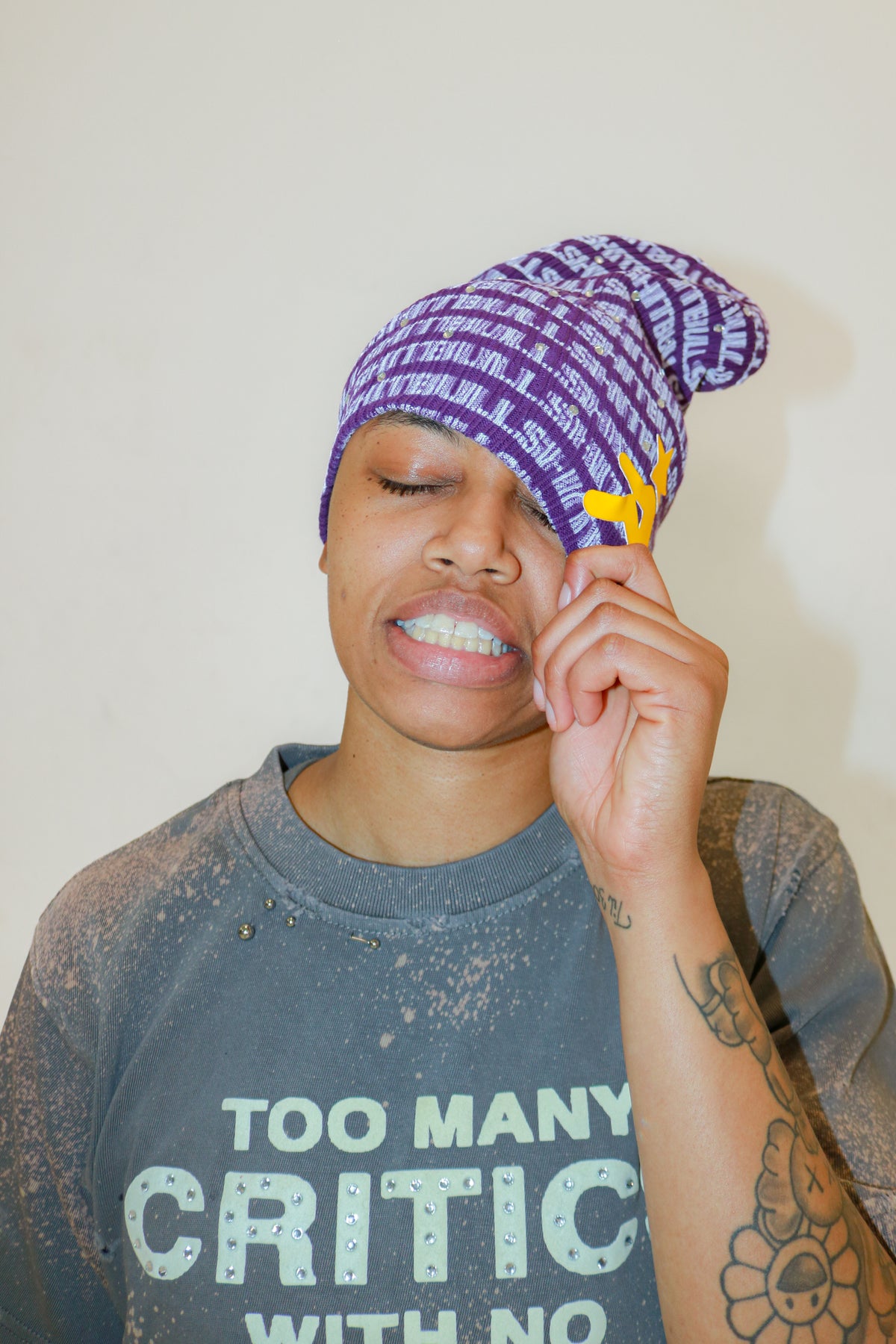 Purple BS Rhinestone Beanie